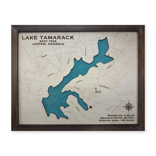Tamarack Perez wood map — single layer with engraved contours, white background