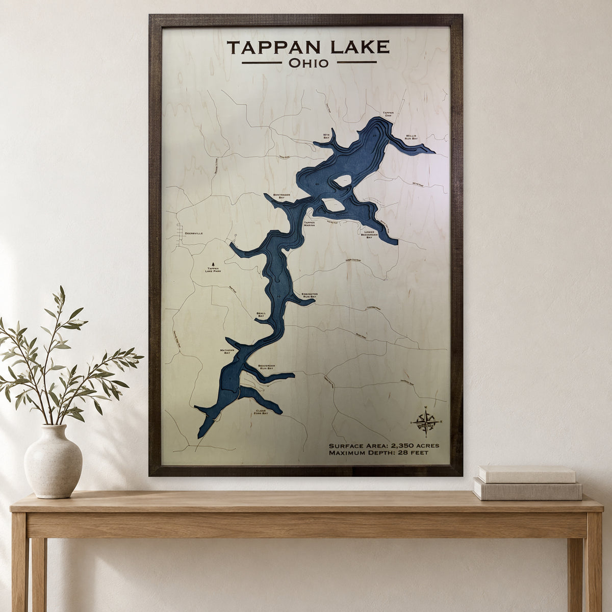 Tappan Lake, Ohio, Wood Map — multilayer example, staged room mockup