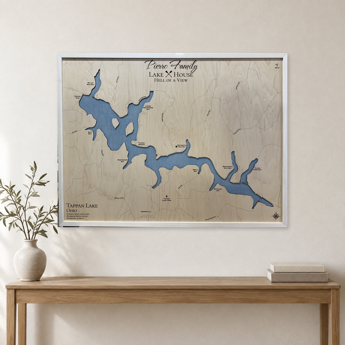 Tappan Pierro wood map — single layer, staged room mockup