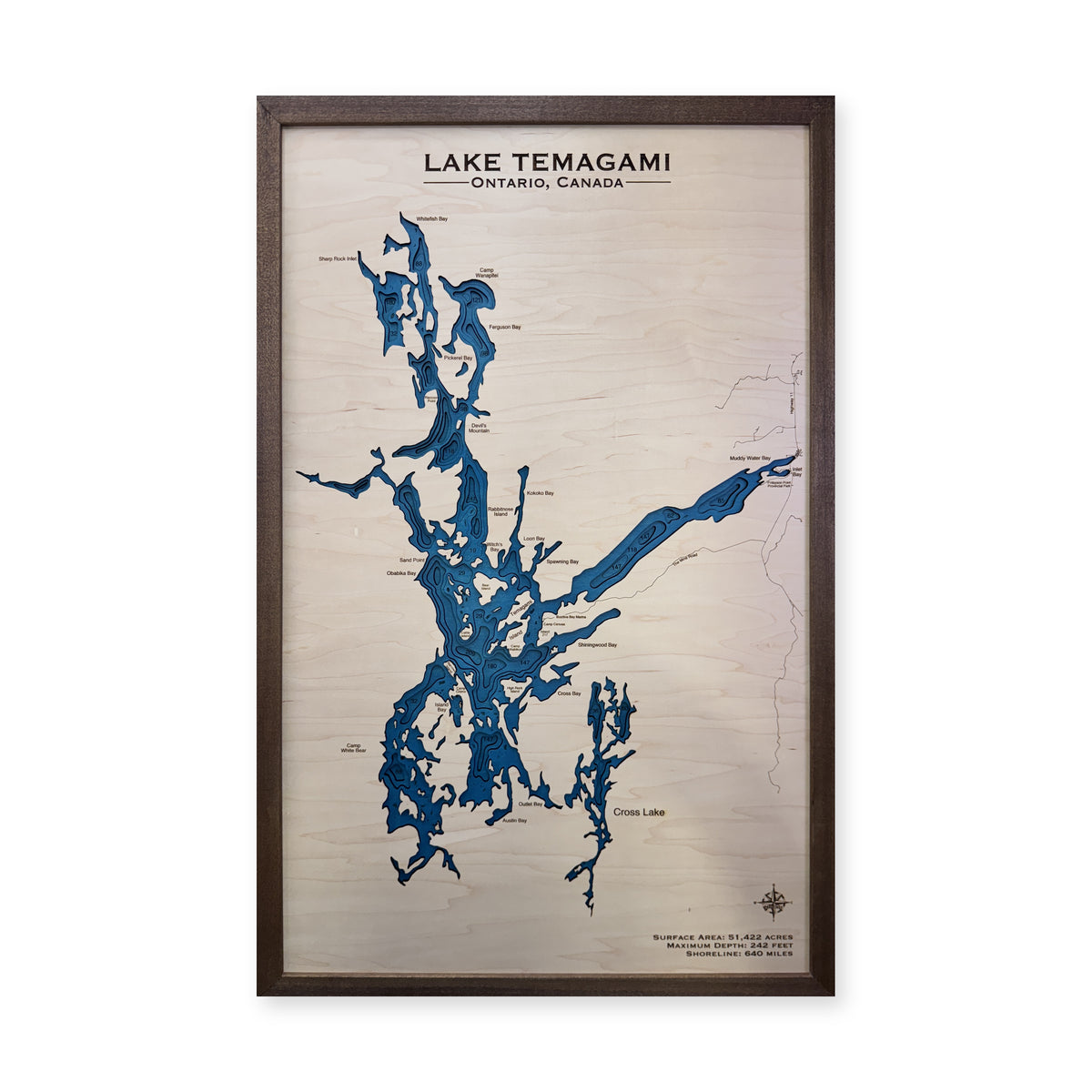 Temagami Walnut wood map — multilayer, white background