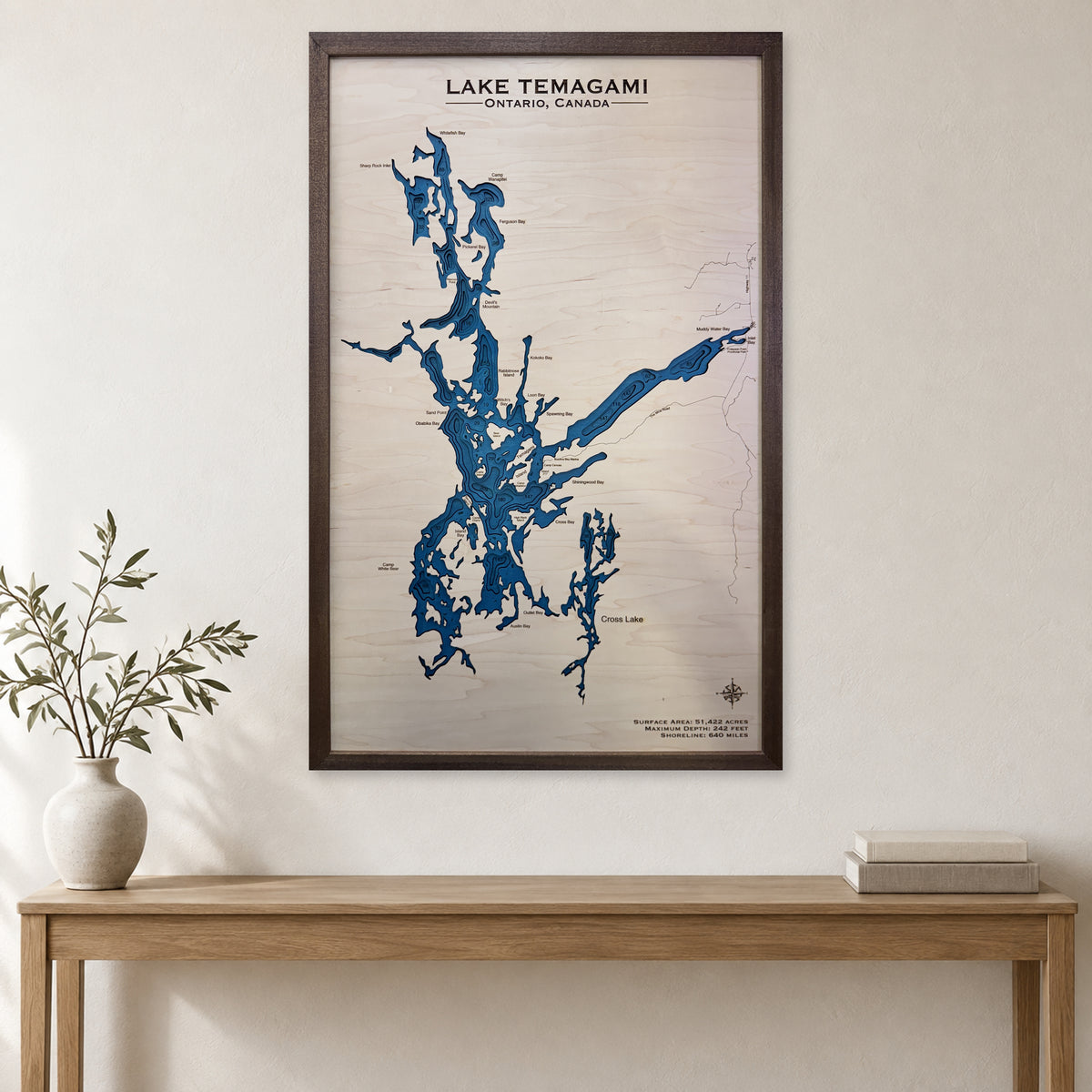 Temagami Walnut wood map — multilayer, staged room mockup