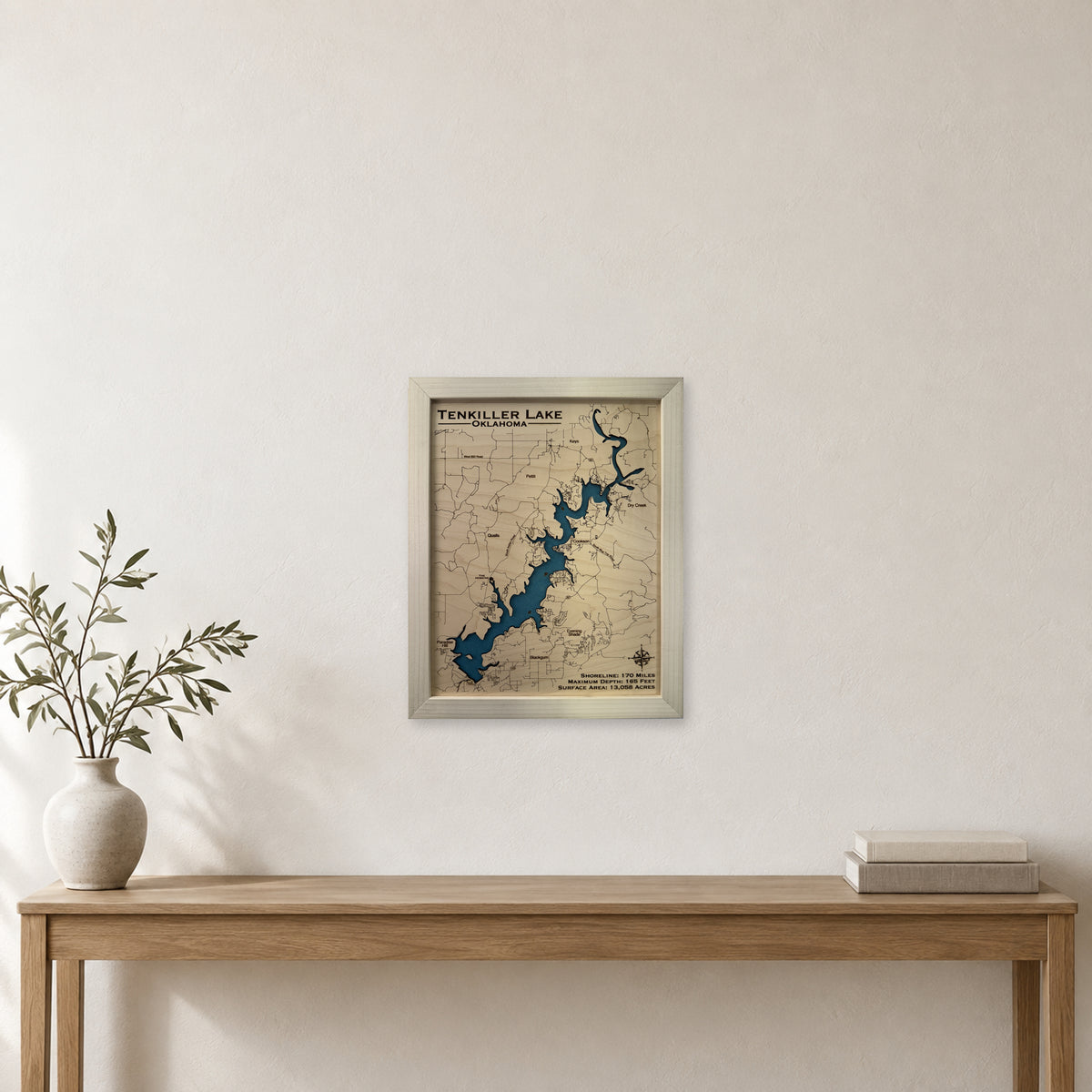 Tenkiller Natural wood map — single layer, staged room mockup
