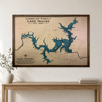 Texoma Lindelof wood map — multilayer, staged room mockup