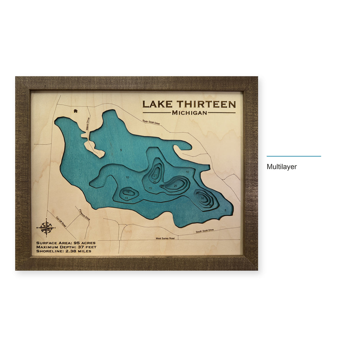 Thirteen Michigan wood map — multilayer, layer option shown