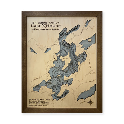 Thirty Island Brisebois wood map — multilayer, white background