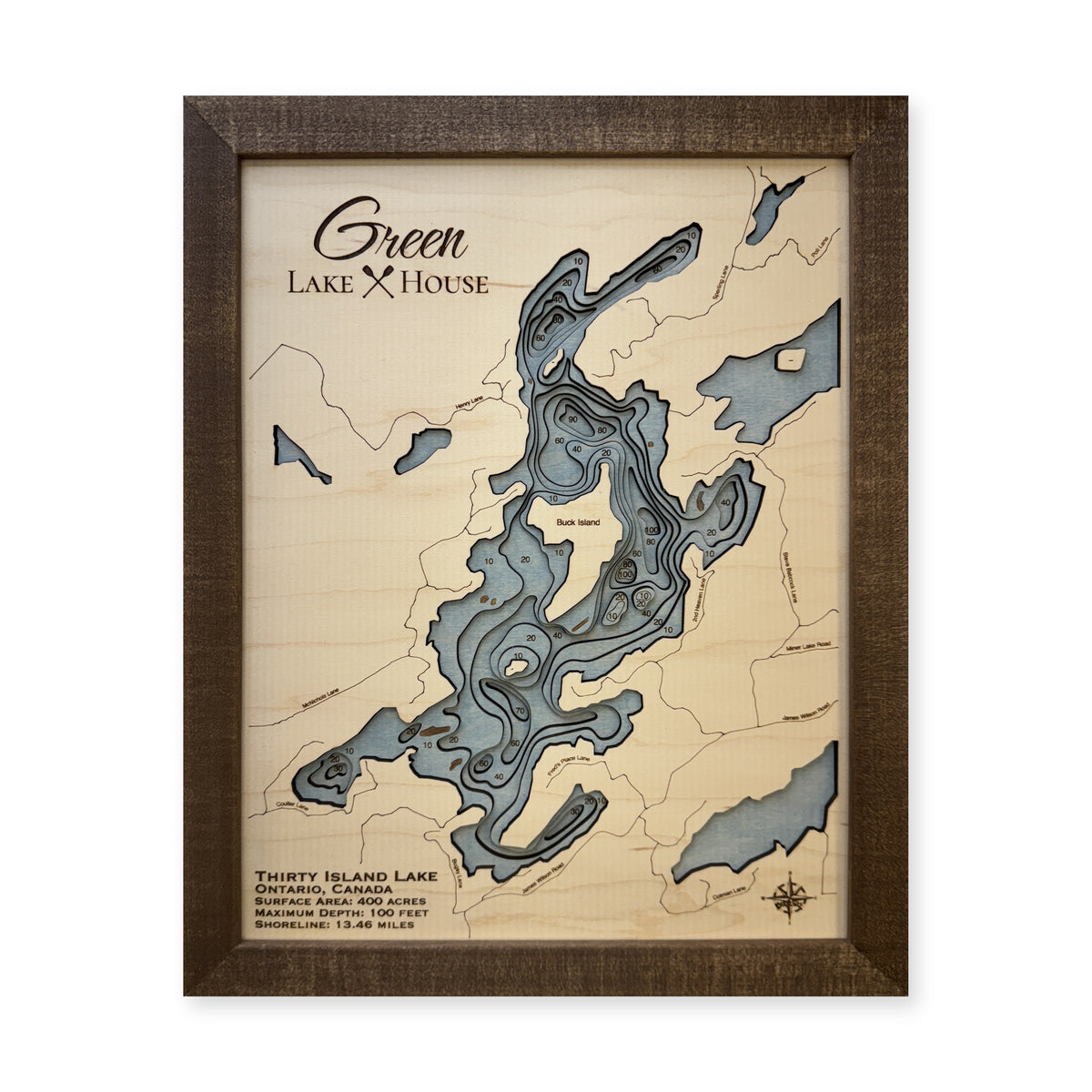 Thirty Island Green wood map — multilayer, white background