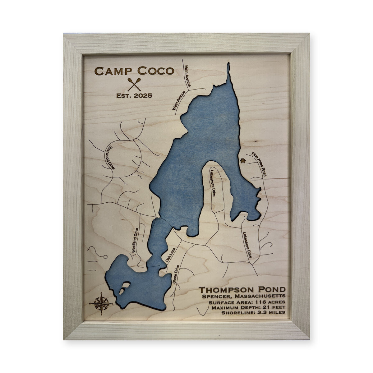 Thompson Coco wood map — single layer, white background