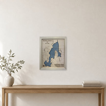 Thompson Coco wood map — single layer, staged room mockup