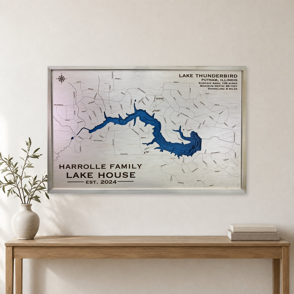 Thunderbird Harrolle wood map — multilayer, staged room mockup