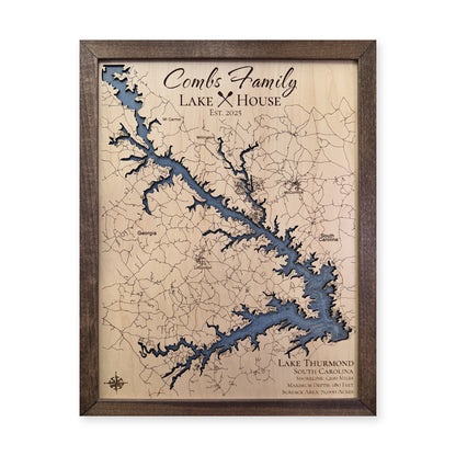 Thurmond Combs wood map — single layer with engraved contours, white background