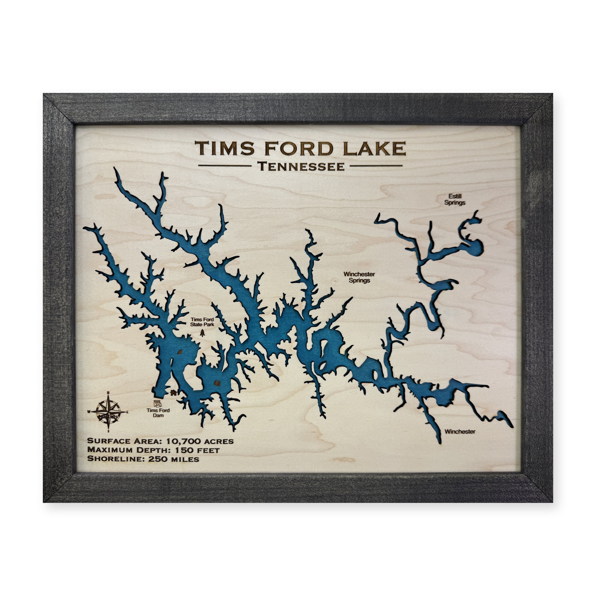 Tims Ford Black wood map — single layer, white background