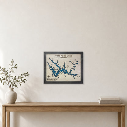 Tims Ford Black wood map — single layer, staged room mockup