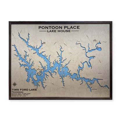 Tims Ford Pontoon wood map — single layer, white background