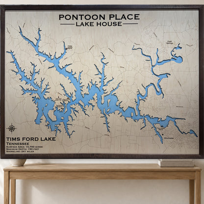 Tims Ford Pontoon wood map — single layer, staged room mockup