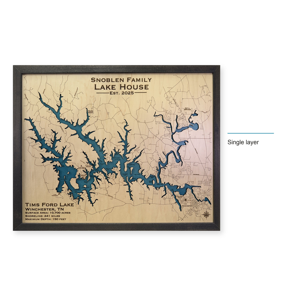 Tims Ford Snoblen wood map — single layer, layer option shown
