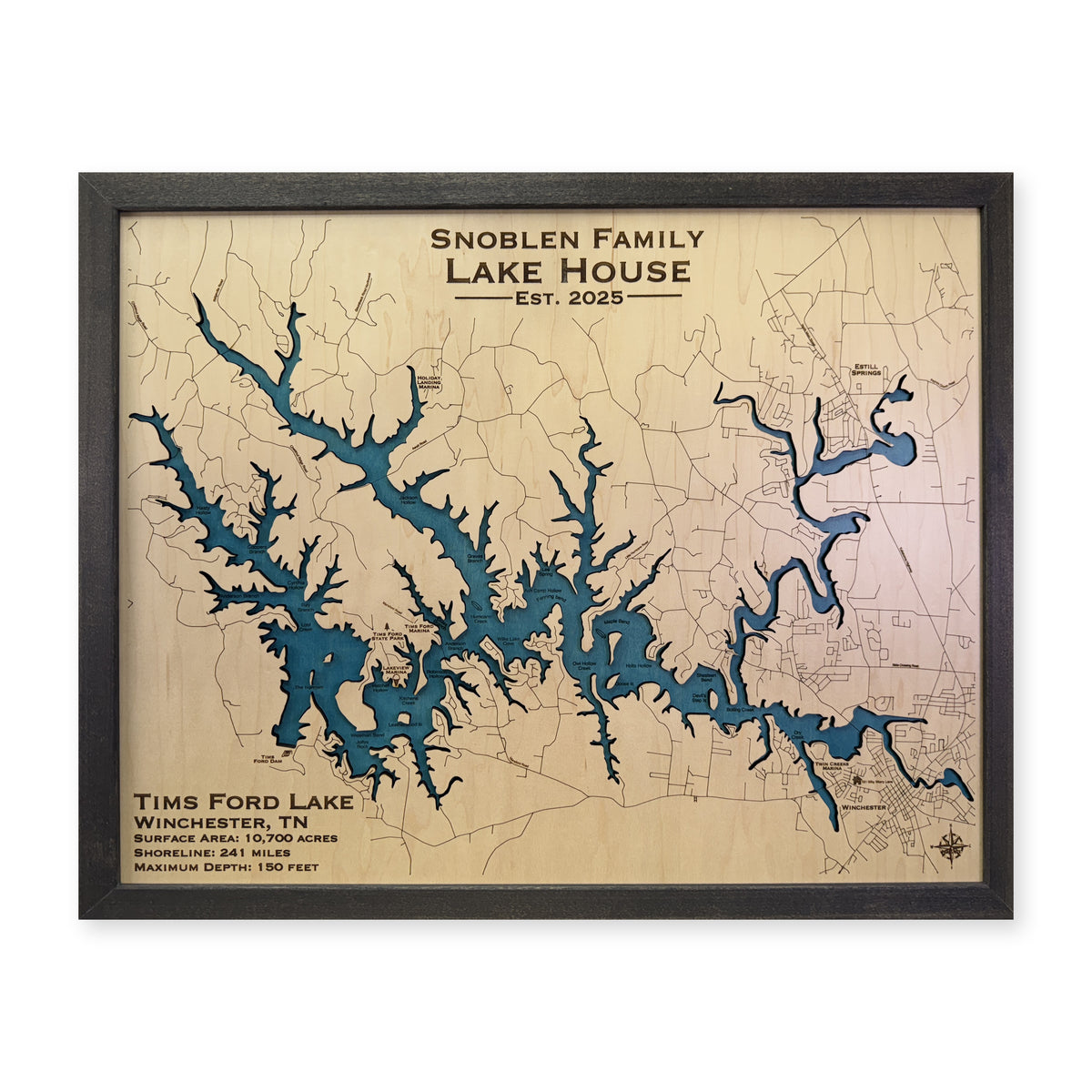 Tims Ford Snoblen wood map — single layer, white background