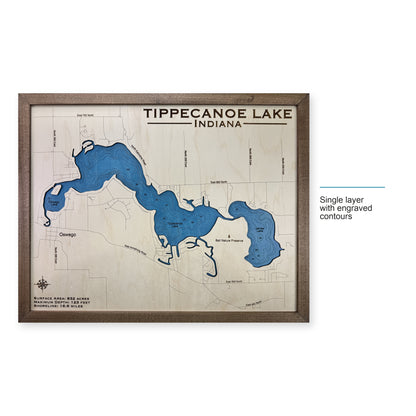 Tippecanoe Engraved wood map — single layer with engraved contours, layer option shown