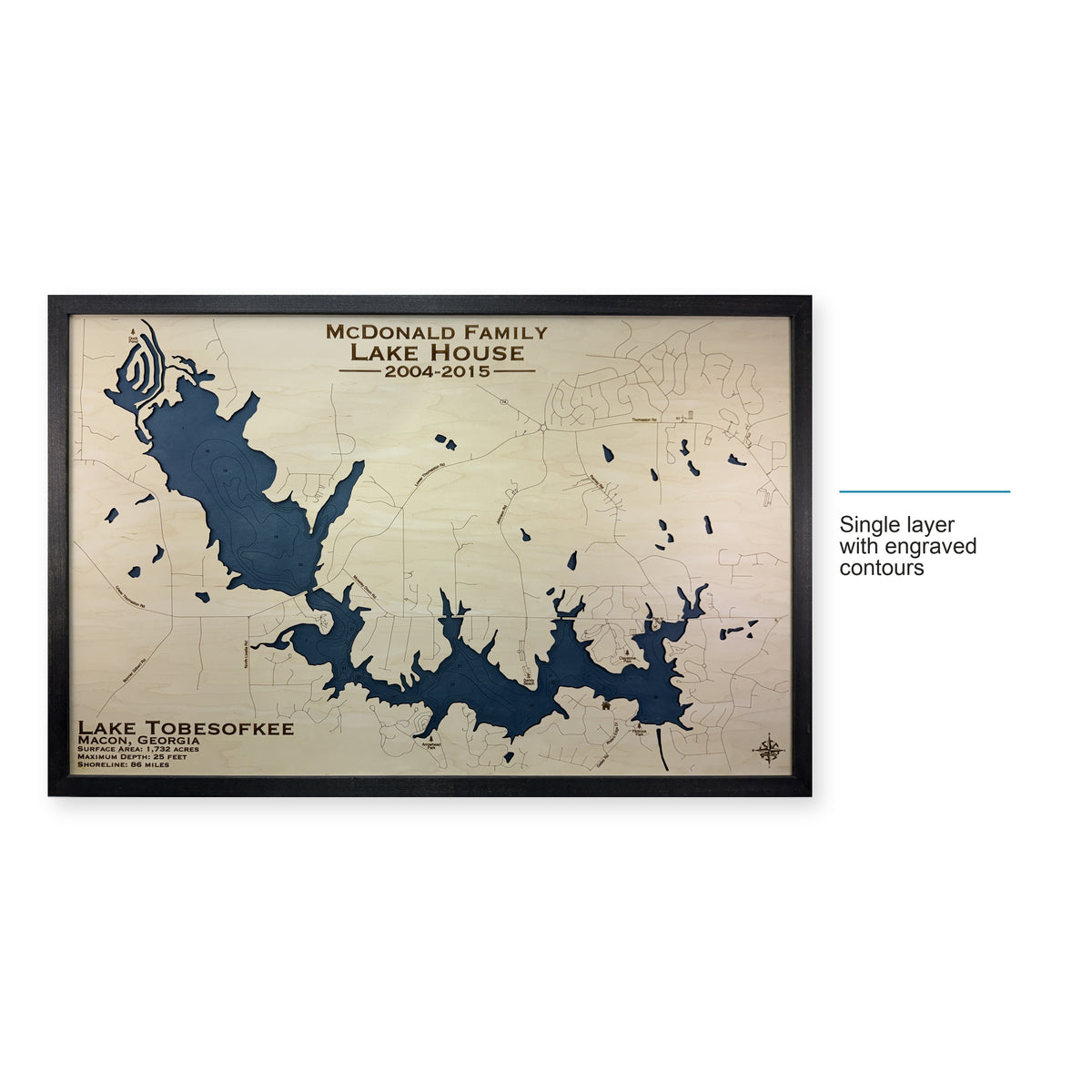 Tobesofkee Mcdonald wood map — single layer with engraved contours, layer option shown