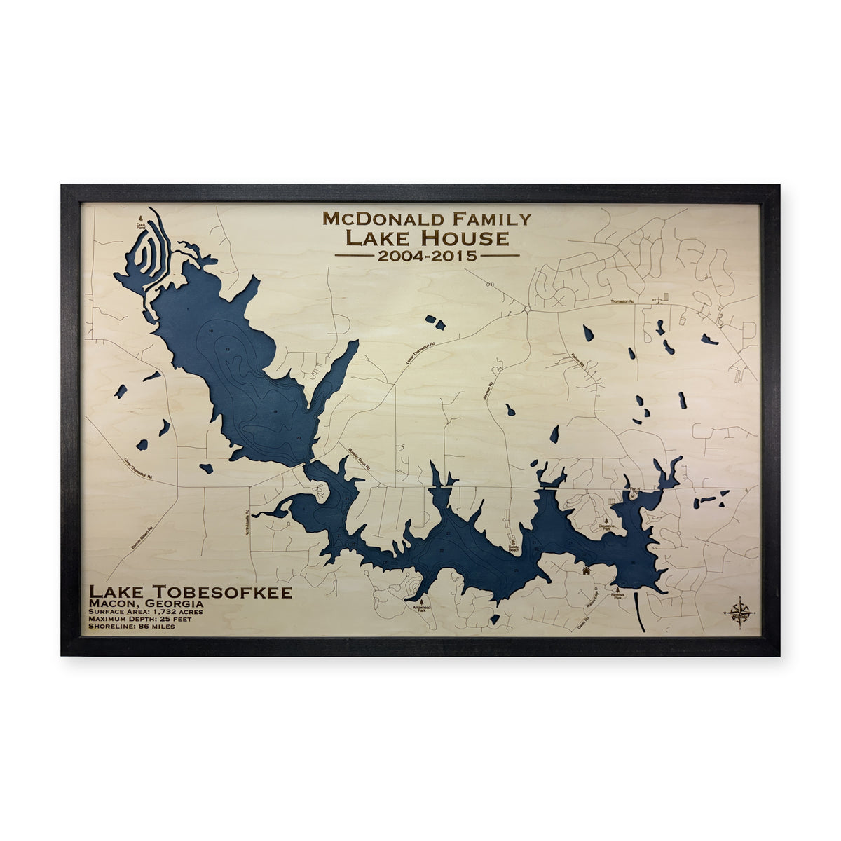 Tobesofkee Mcdonald wood map — single layer with engraved contours, white background