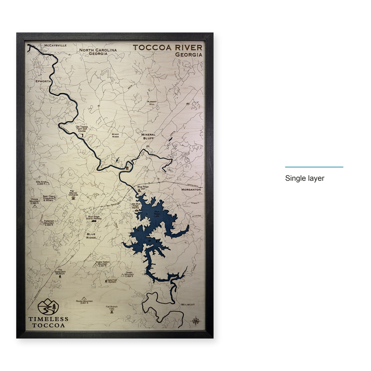 Toccoa Timeless wood map — single layer, layer option shown