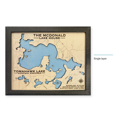 Tomahawk Lake Wisconsin wood map — single layer, layer option shown