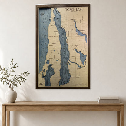 Torch Lake Wood Map — multilayer example, staged room mockup