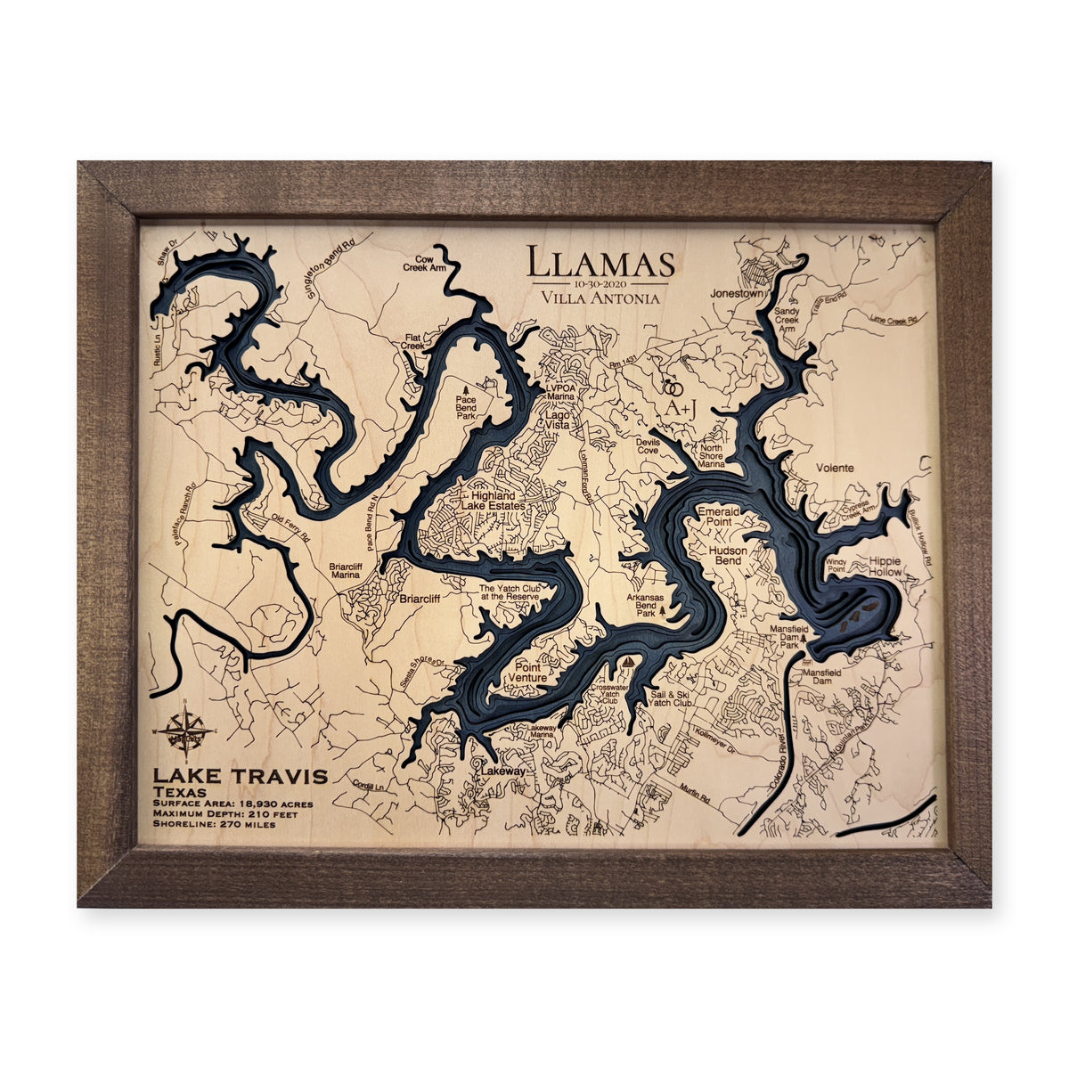Travis Llamas wood map — multilayer, white background