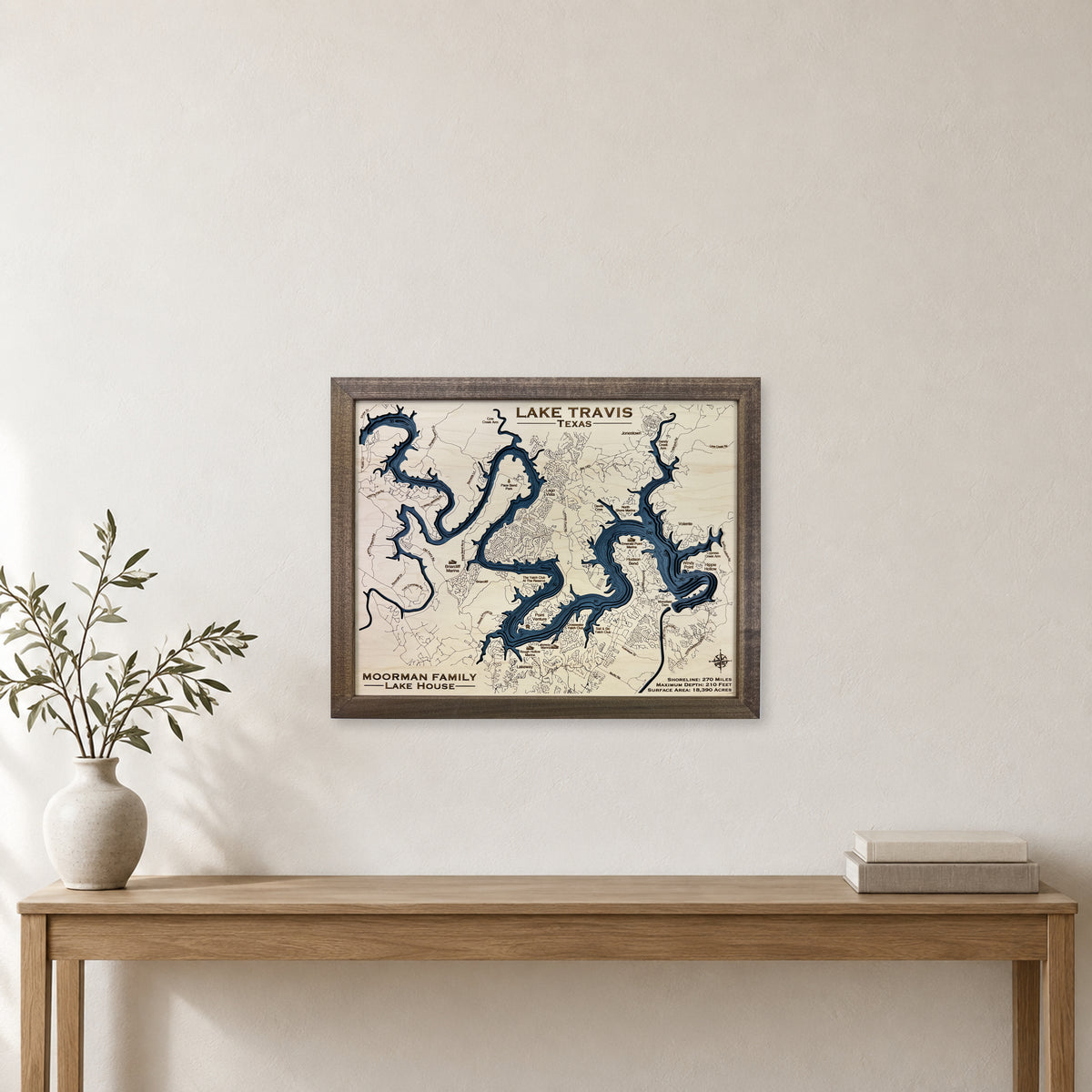 Travis Moorman wood map — multilayer, staged room mockup