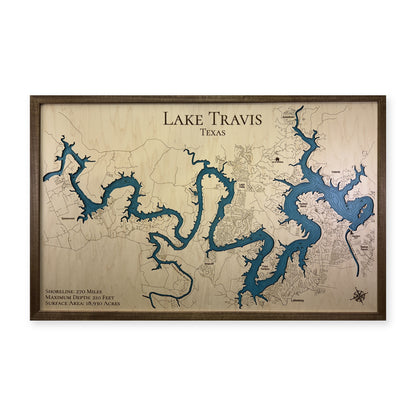 Travis Randolph wood map — single layer with engraved contours, white background