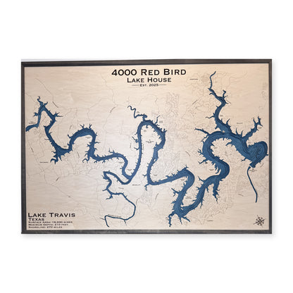 Travis Red Bird wood map — multilayer, white background