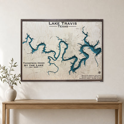 Travis Thompson wood map — multilayer, staged room mockup