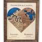 Two-toned (yin yang) heart-shaped map with engaged and married date. 