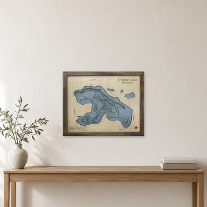 Union Devine wood map — multilayer, staged room mockup