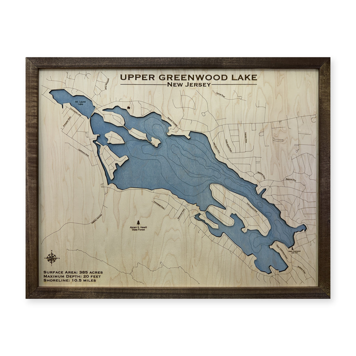 Upper Greenwood Koren wood map — single layer with engraved contours, white background