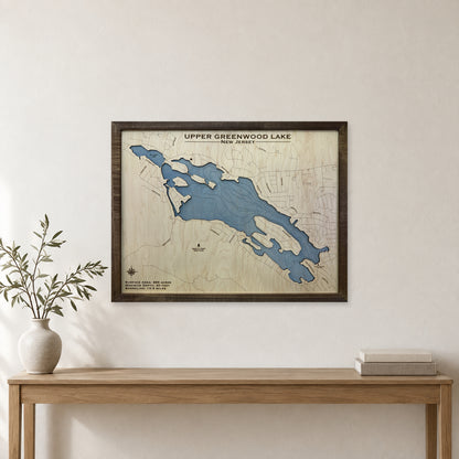 Upper Greenwood Koren wood map — single layer with engraved contours, staged room mockup