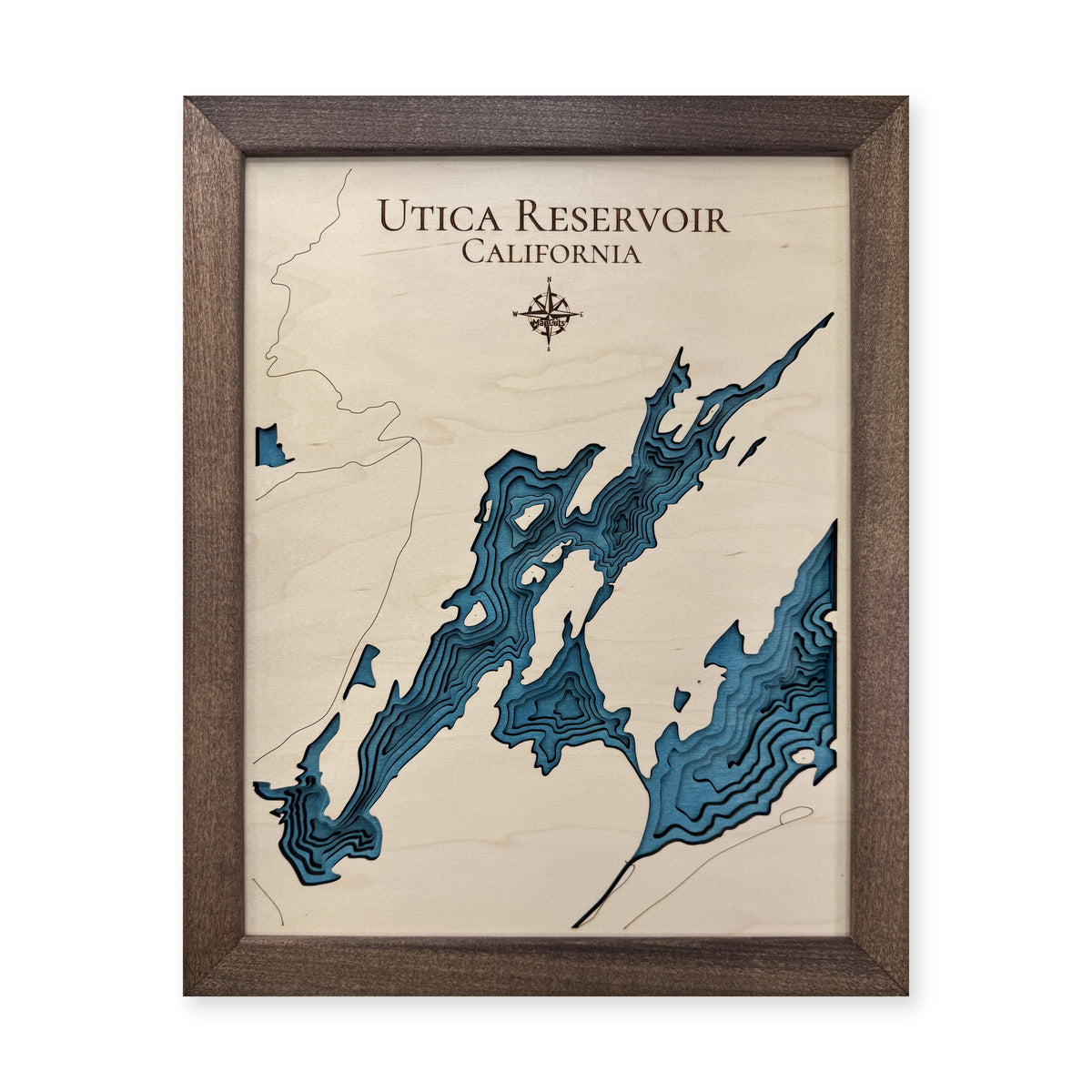 Utica Walnut wood map — multilayer, white background