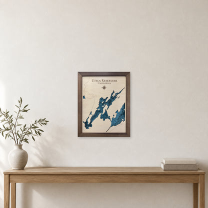 Utica Walnut wood map — multilayer, staged room mockup