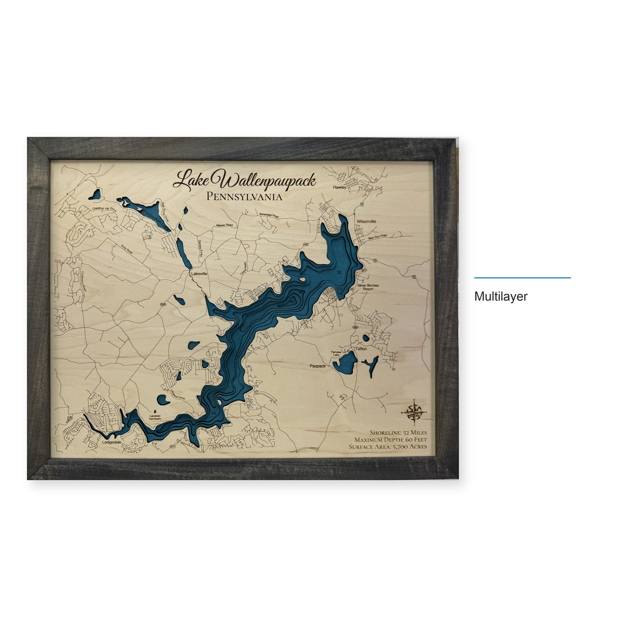 Wallenpaupack Black Multi wood map — multilayer, layer option shown