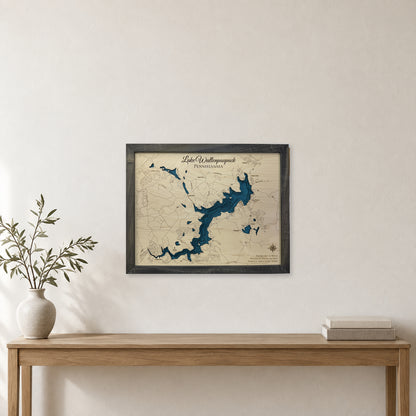 Wallenpaupack Black Multi wood map — multilayer, staged room mockup