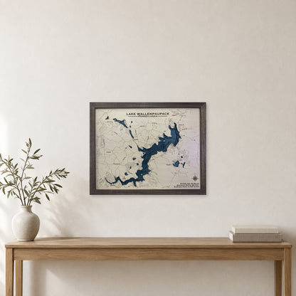 Wallenpaupack Cunning wood map — multilayer, staged room mockup