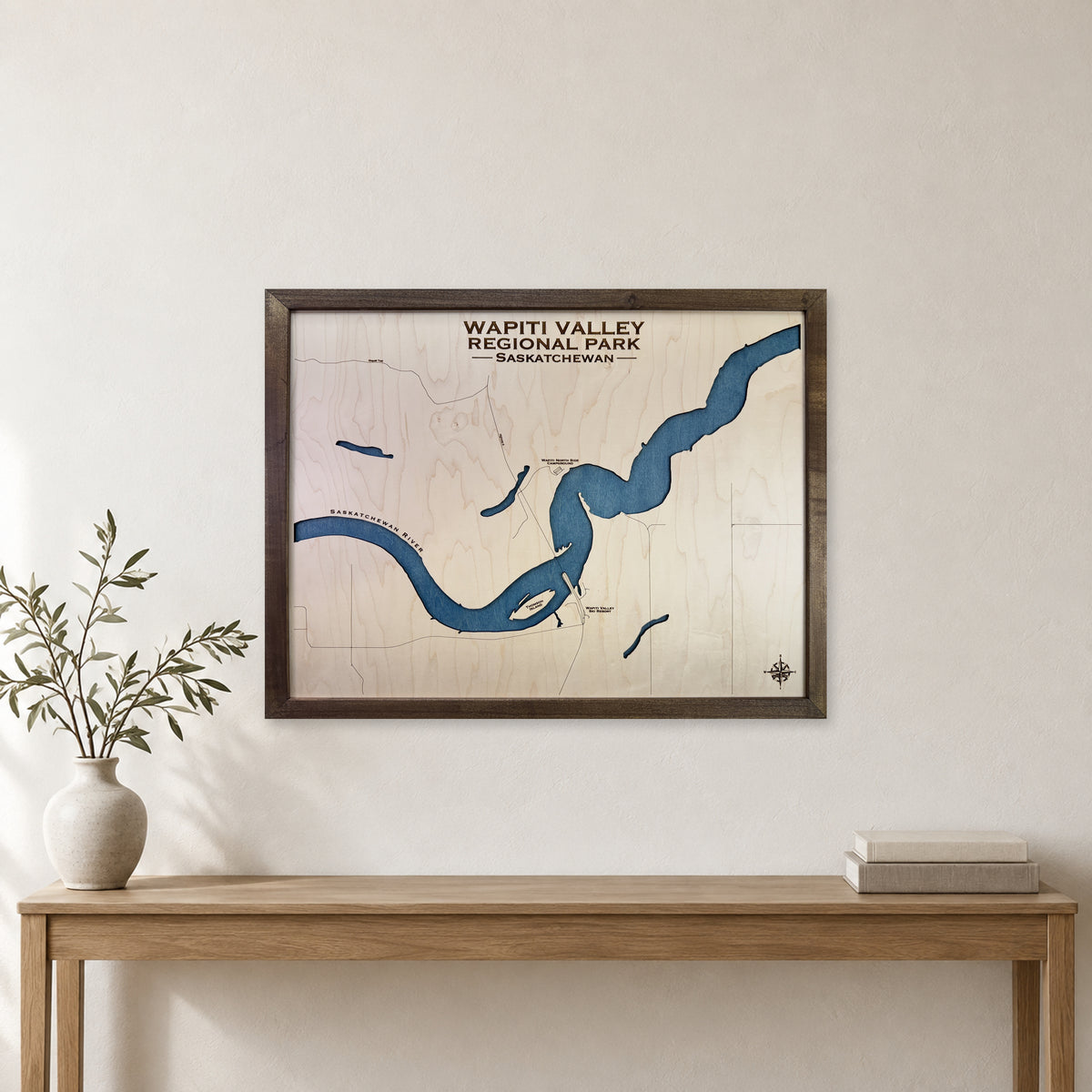 Wapiti Valley wood map — single layer, staged room mockup