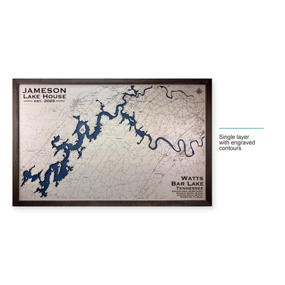 Watts Bar Jameson wood map — single layer with engraved contours, layer option shown