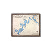 Framed wooden map of Watts Bar Lake, Tennessee on a white background.