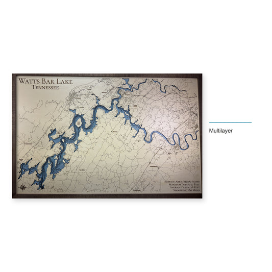 Watts Bar Lake Wooden Map — multilayer example, layer option shown