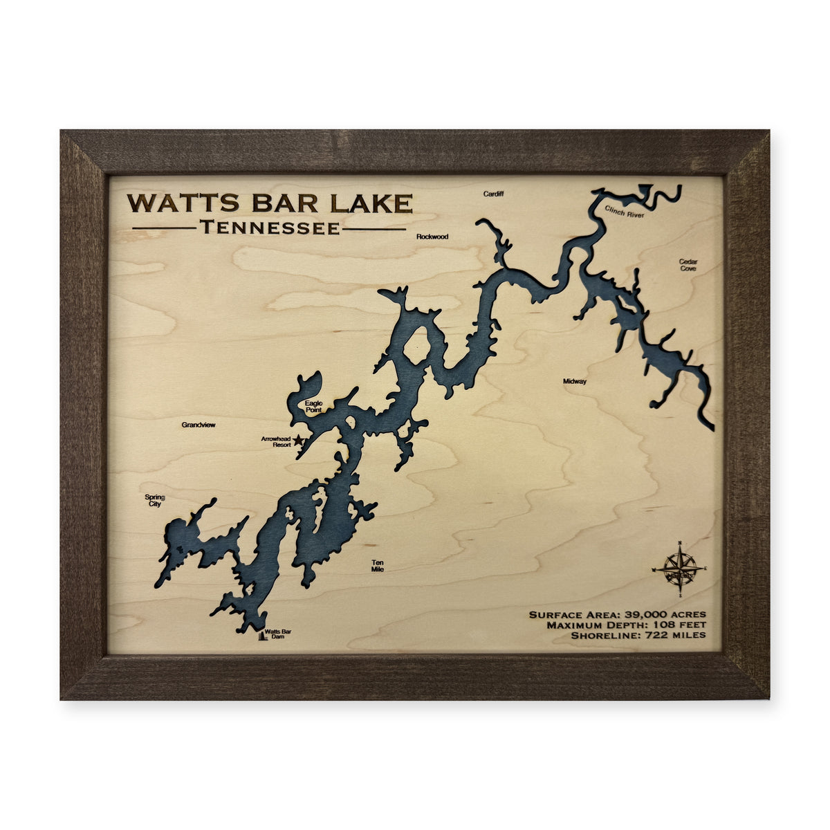 Watts Bar Single wood map — single layer, white background