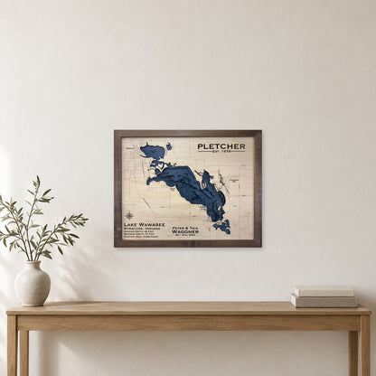 Wawasee Pletcher wood map — multilayer, staged room mockup