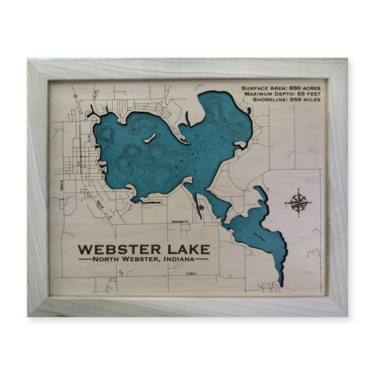 Webster Indiana wood map — single layer with engraved contours, white background