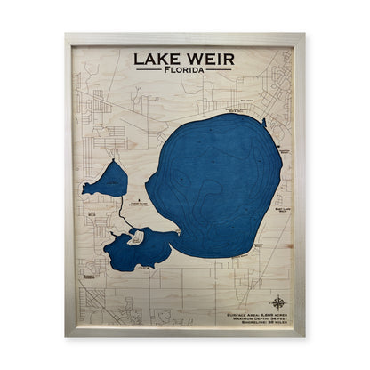 Weir Natural wood map — single layer with engraved contours, white background