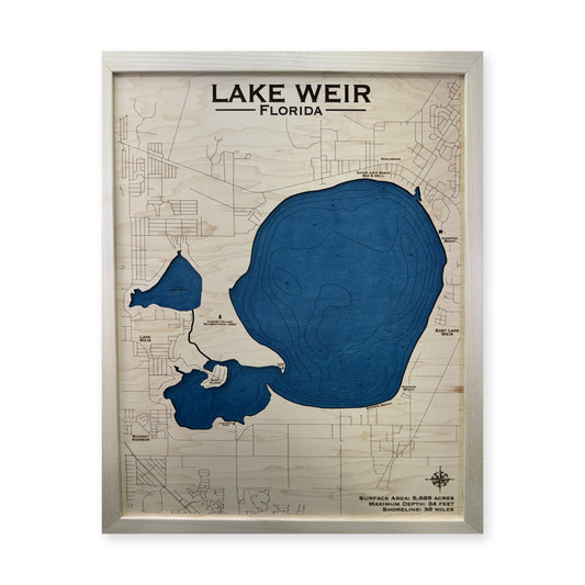 Weir Natural wood map — single layer with engraved contours, white background