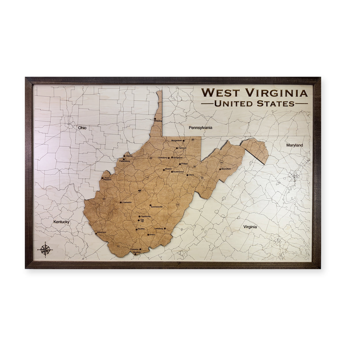 West Virginia wood map — wood map, white background